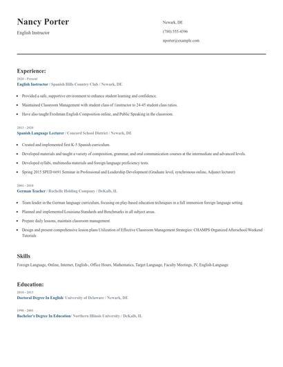 English Instructor Resume