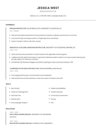 English Instructor Resume