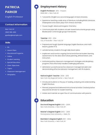 English Professor Resume