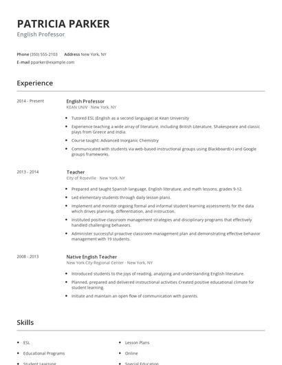 English Professor Resume