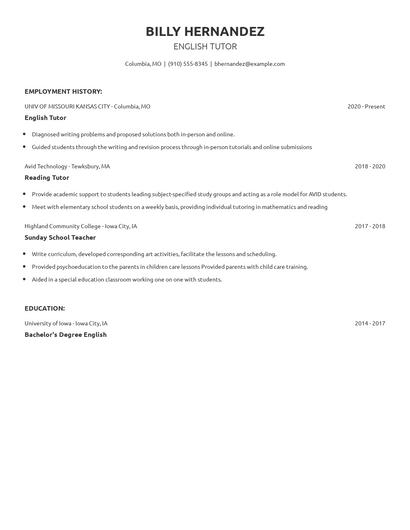 English Tutor Resume
