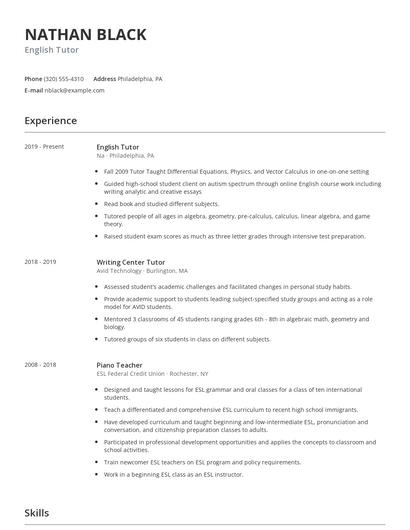 English Tutor Resume