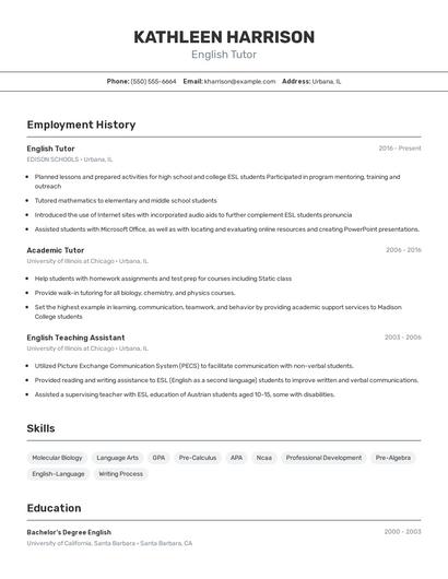 English Tutor Resume