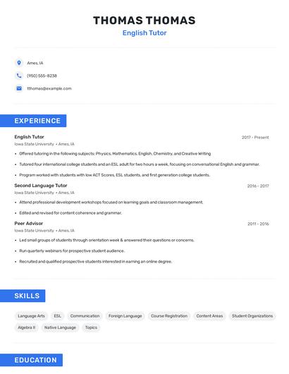 English Tutor Resume