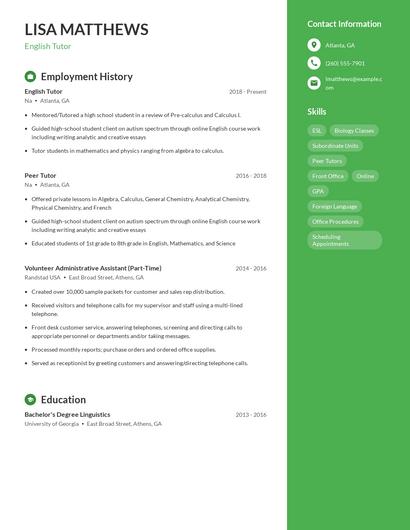 English Tutor Resume