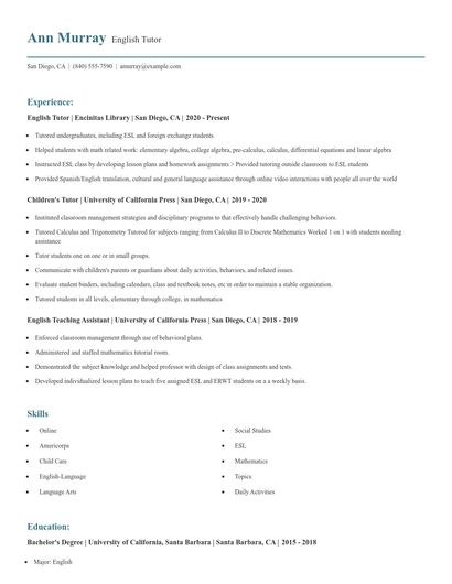English Tutor Resume