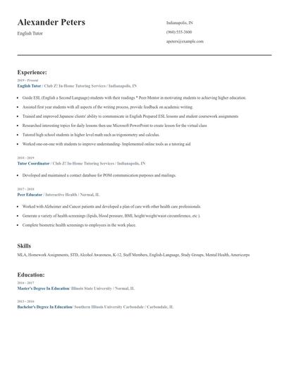 English Tutor Resume