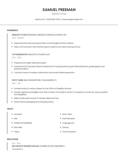 English Tutor Resume