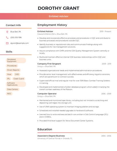 Enlisted Advisor Resume