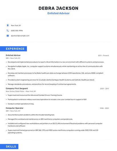 Enlisted Advisor Resume