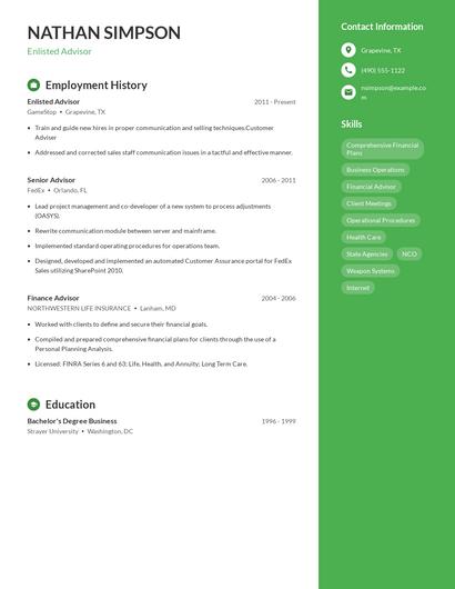 Enlisted Advisor Resume