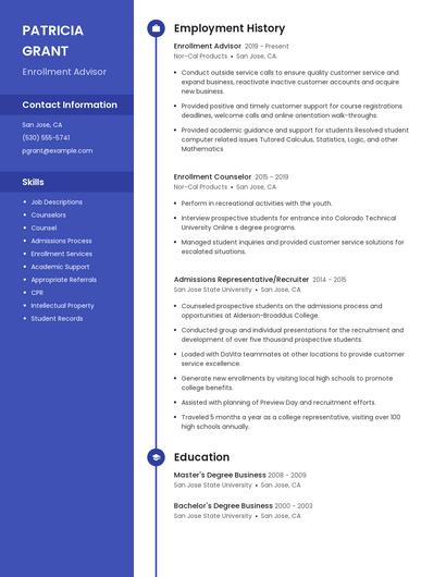 Enrollment Advisor Resume