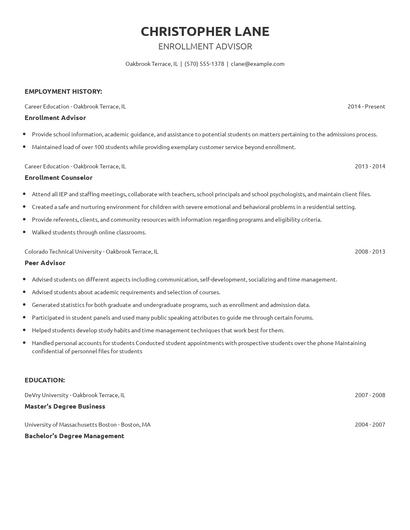 Enrollment Advisor Resume