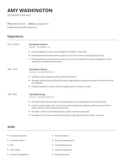 Enrollment Advisor Resume