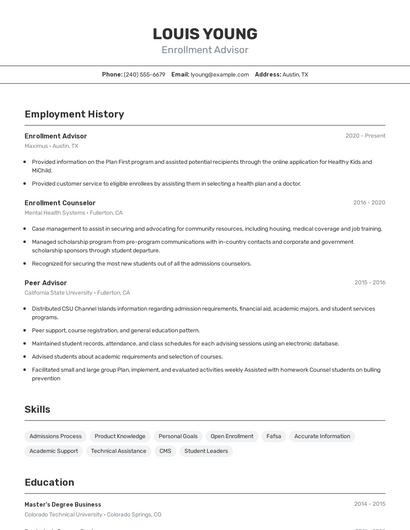 Enrollment Advisor Resume
