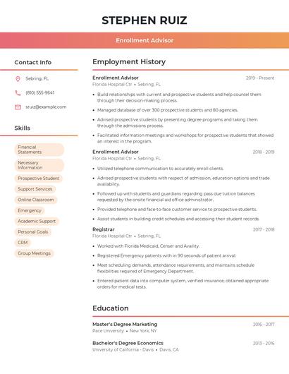 Enrollment Advisor Resume