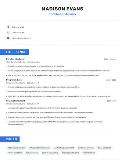 Enrollment Advisor Resume