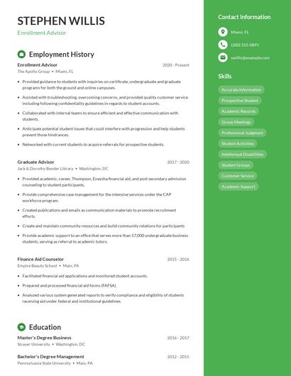 Enrollment Advisor Resume