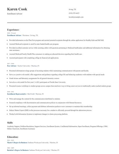 Enrollment Advisor Resume
