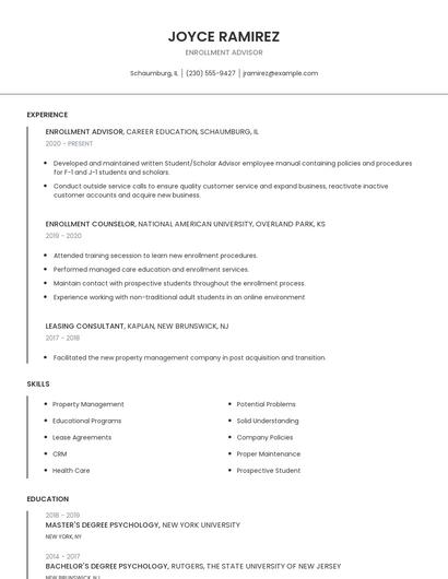 Enrollment Advisor Resume
