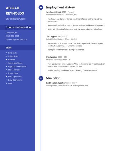 Enrollment Clerk Resume