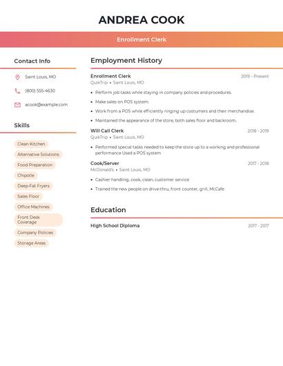 Enrollment Clerk Resume
