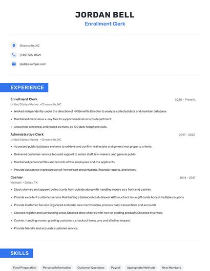 Enrollment Clerk Resume