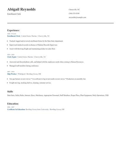Enrollment Clerk Resume