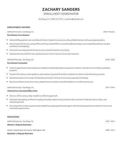 Enrollment Coordinator Resume