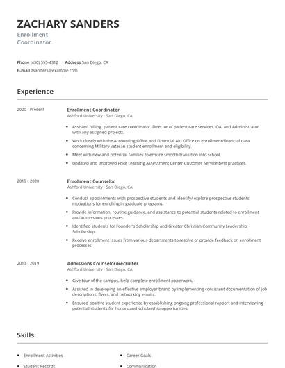 Enrollment Coordinator Resume