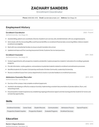Enrollment Coordinator Resume