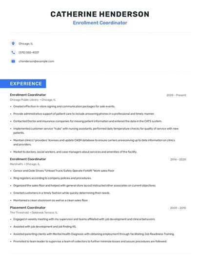 Enrollment Coordinator Resume