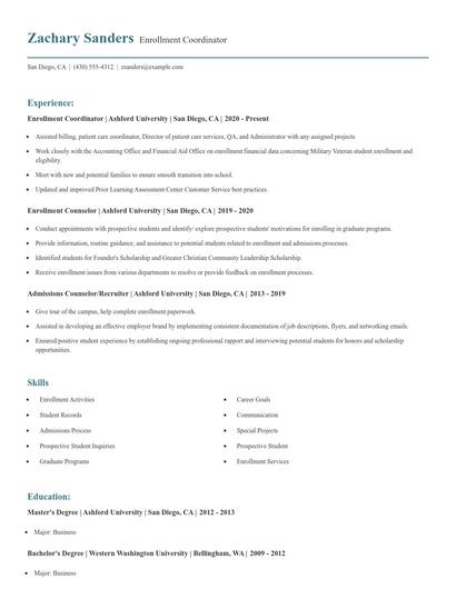 Enrollment Coordinator Resume