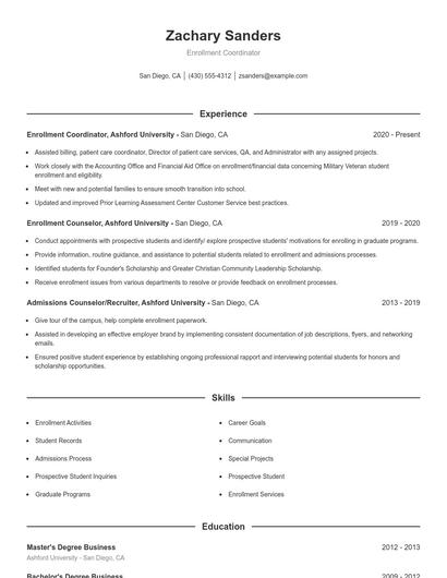 Enrollment Coordinator Resume