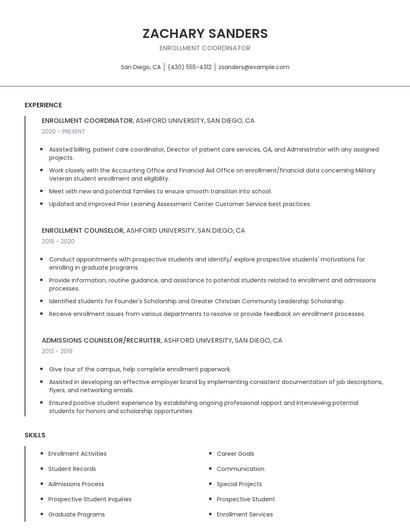 Enrollment Coordinator Resume