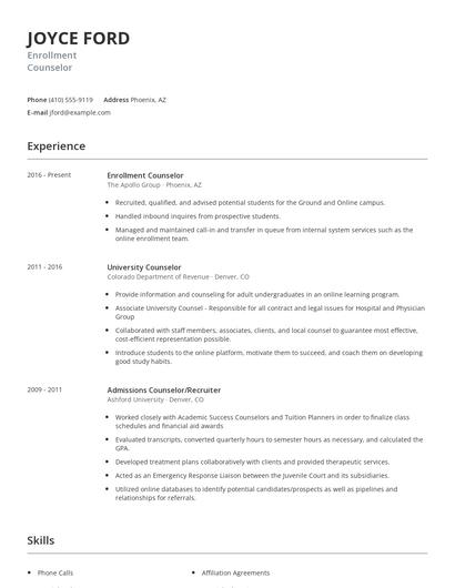 Enrollment Counselor Resume