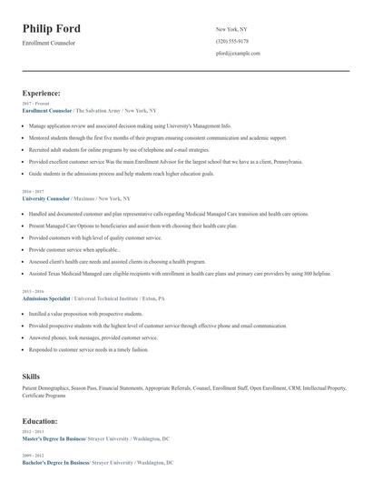 Enrollment Counselor Resume