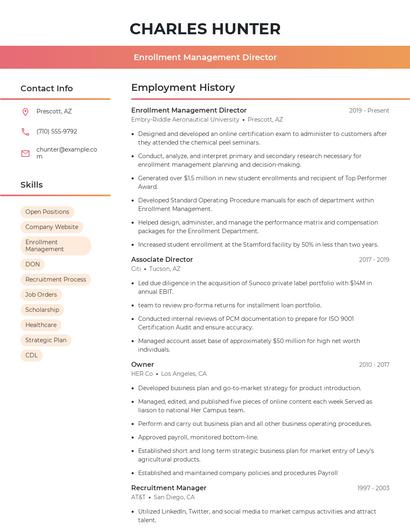 Enrollment Management Director Resume
