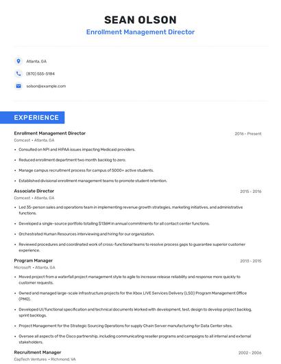 Enrollment Management Director Resume