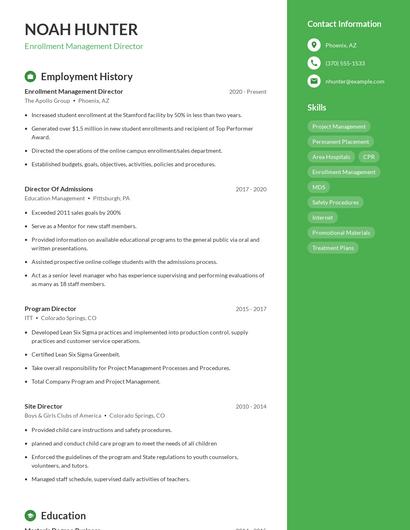 Enrollment Management Director Resume
