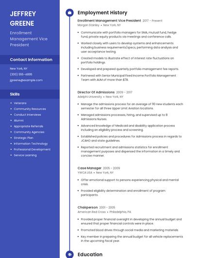 Enrollment Management Vice President Resume