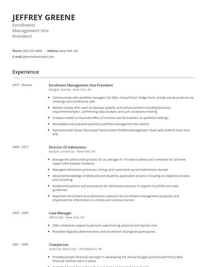 Enrollment Management Vice President Resume