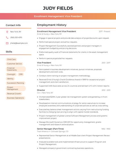 Enrollment Management Vice President Resume