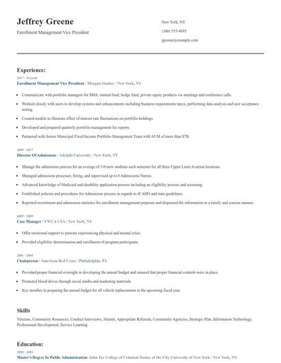 Enrollment Management Vice President Resume