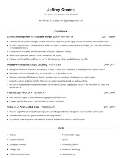 Enrollment Management Vice President Resume