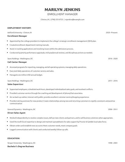 Enrollment Manager Resume