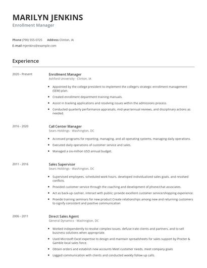 Enrollment Manager Resume