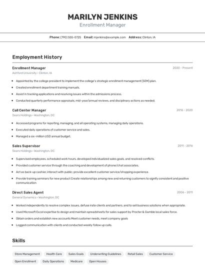 Enrollment Manager Resume