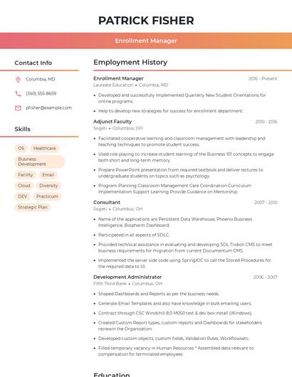 Enrollment Manager Resume