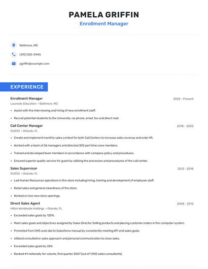 Enrollment Manager Resume